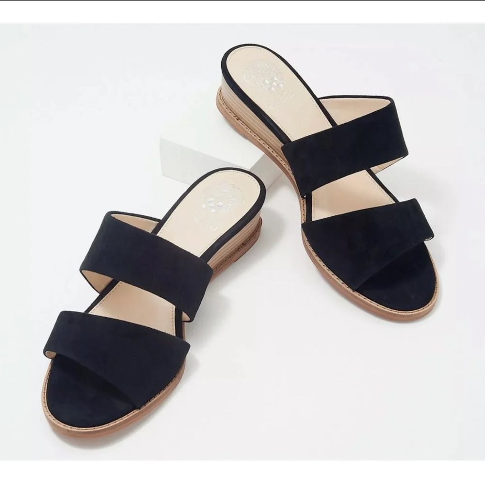 Vince Camuto Relindie Lux Kid Suede Demi-Wedge Slide Sandals Size 6.5 Wide